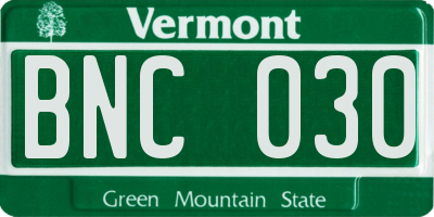 VT license plate BNC030