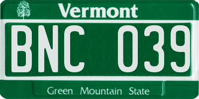VT license plate BNC039