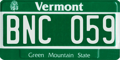 VT license plate BNC059