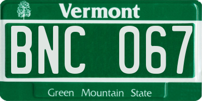 VT license plate BNC067