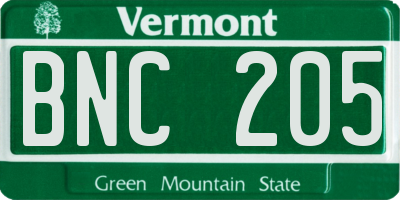 VT license plate BNC205