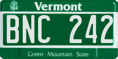 VT license plate BNC242