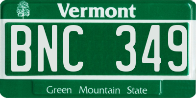 VT license plate BNC349