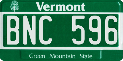 VT license plate BNC596