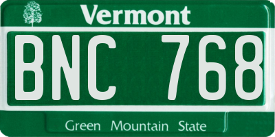 VT license plate BNC768