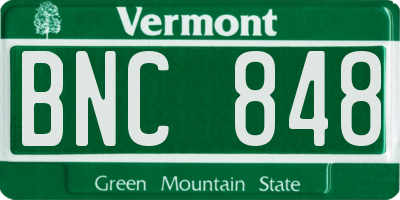 VT license plate BNC848
