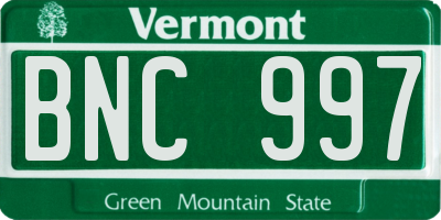 VT license plate BNC997