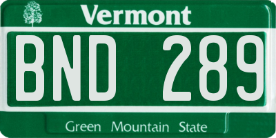 VT license plate BND289