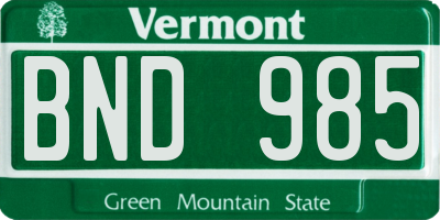 VT license plate BND985