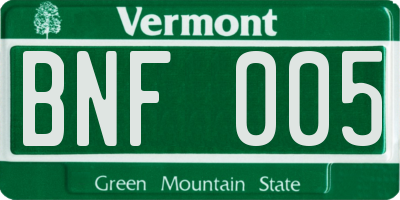 VT license plate BNF005