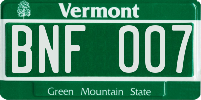 VT license plate BNF007