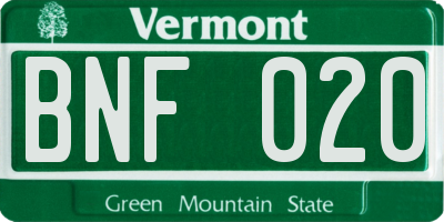 VT license plate BNF020
