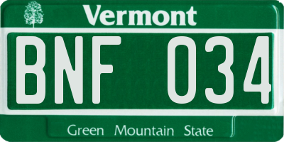 VT license plate BNF034
