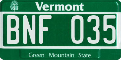 VT license plate BNF035