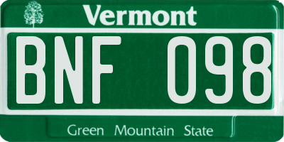 VT license plate BNF098
