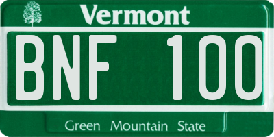 VT license plate BNF100