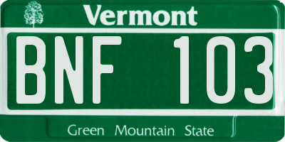 VT license plate BNF103