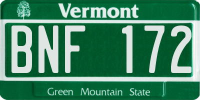 VT license plate BNF172