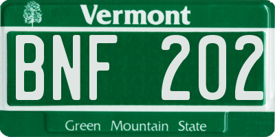 VT license plate BNF202