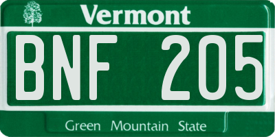 VT license plate BNF205