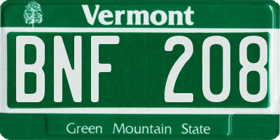 VT license plate BNF208