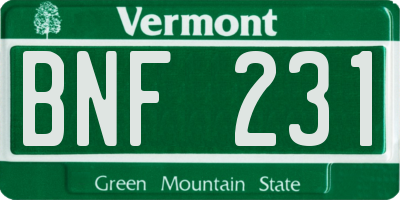 VT license plate BNF231