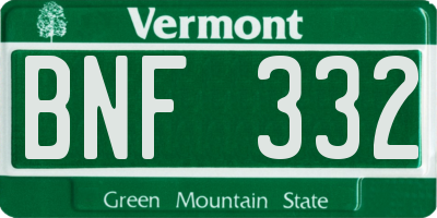 VT license plate BNF332