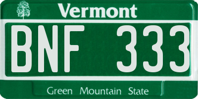 VT license plate BNF333
