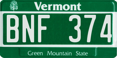 VT license plate BNF374