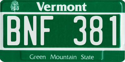 VT license plate BNF381