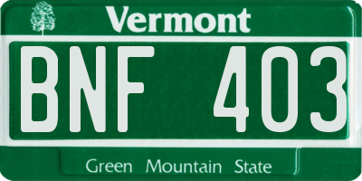 VT license plate BNF403