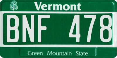VT license plate BNF478