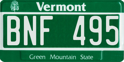 VT license plate BNF495