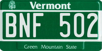 VT license plate BNF502