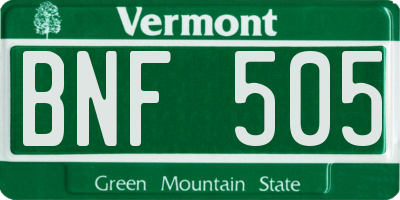 VT license plate BNF505