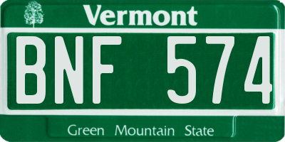 VT license plate BNF574