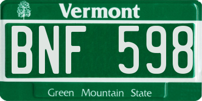 VT license plate BNF598