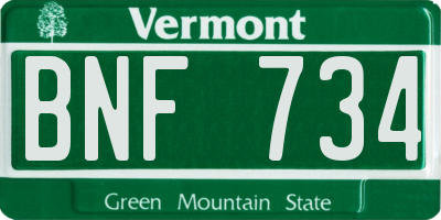 VT license plate BNF734