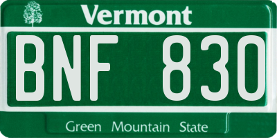 VT license plate BNF830