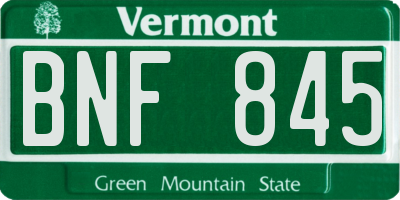 VT license plate BNF845