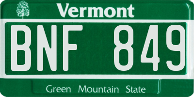 VT license plate BNF849