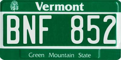 VT license plate BNF852