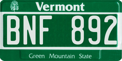VT license plate BNF892