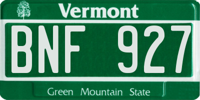 VT license plate BNF927