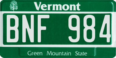 VT license plate BNF984