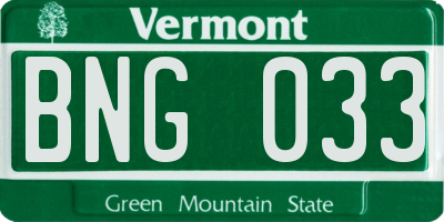 VT license plate BNG033