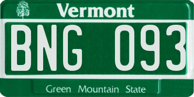 VT license plate BNG093