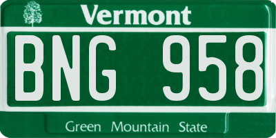 VT license plate BNG958