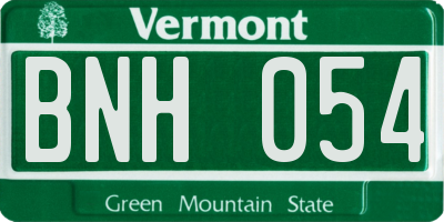 VT license plate BNH054