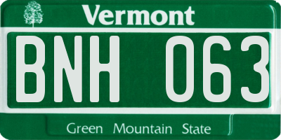 VT license plate BNH063